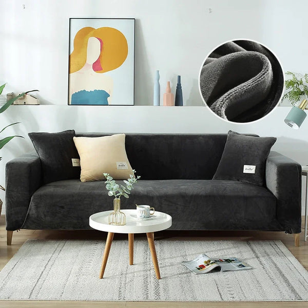 Sofabezüge Aus Samtstoff Für Wohnzimmer Stretch Einfarbig Couchbezüge-Set Sesselbezug Kissenbezug