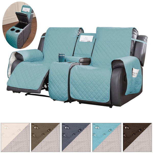 2-Sitzer Wasserdicht Gesteppt Für Relaxsessel Sesselbezüge Mit Mittelkonsolen-Abdeckung Aufbewahrungsarm Sofa Stuhl Haustier-Anti-Rutsch-Mattenschutz