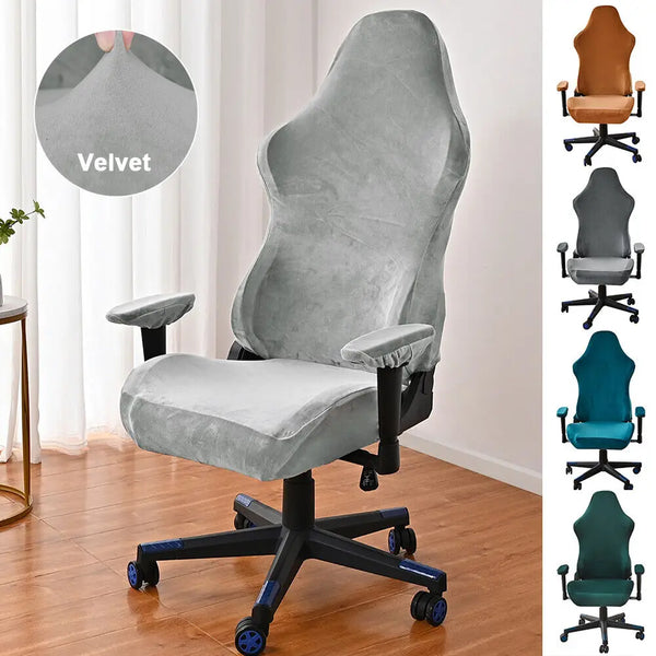 4 Stück/Set Samt Elasthan Bürostuhlbezug Gaming-Stuhlbezüge Elastischer Stretch-Sesselbezug Computerstuhl-Schonbezüge