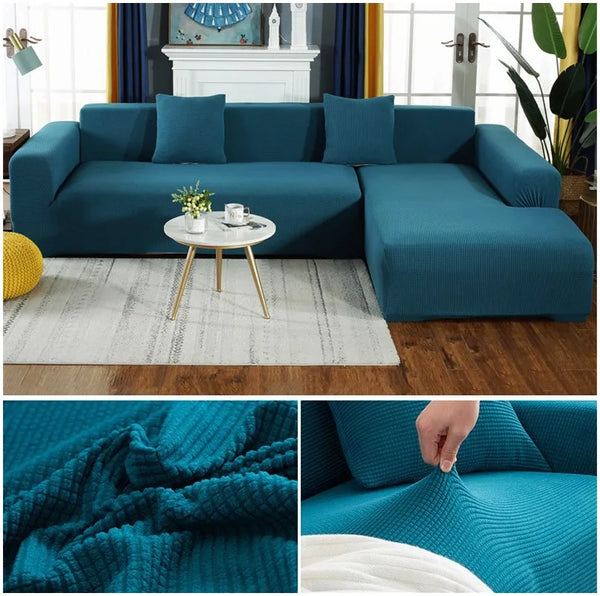 Elastischer Polarfleece Sofabezug U-Form Jacquard Couchbezug Chaiselounge Stretch Eckcouch-Schonbezug