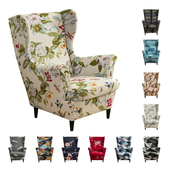 Blumenbedruckter Ohrensesselbezug Elastischer Sesselbezug Ohrensessel Aus Polyester-Baumwolle Retro Und Nostalgie Abnehmbar