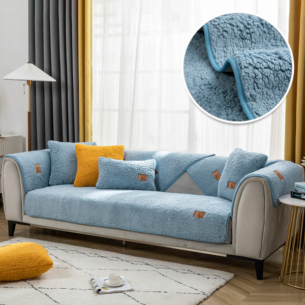Sofaüberwurf Aus Lammwolle Für Heimdekoration Einfarbig Schonbezug Sofa-Matte Couch-Schutz Winter-Plüsch Weich Staubdicht
