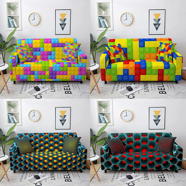 Sofabezüge Mit Spielzeugmuster 3D Geometrisch Bedruckter Couchbezug Elastischer Sofabezug Für Wohnzimmerdekoration Abnehmbar