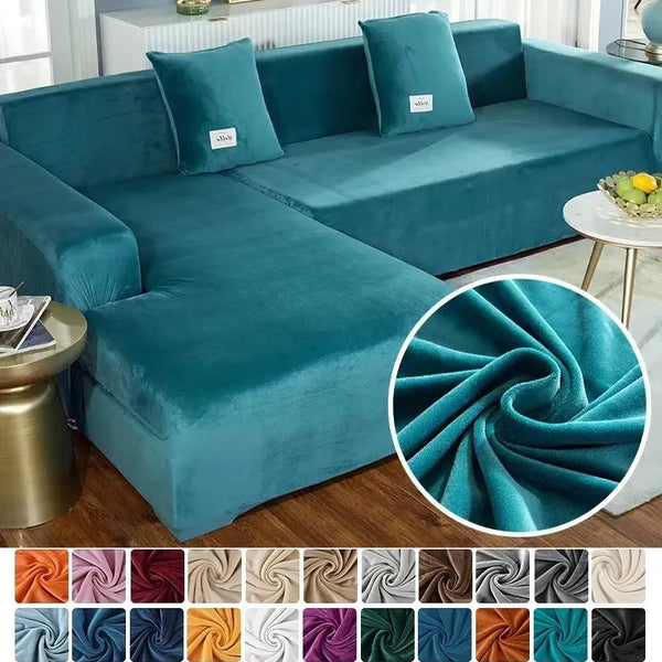 Samt Rundecken-Bezüge Einfarbig Stretch Sofabezug U-Form Schonbezug Couchbezug Möbelschutz
